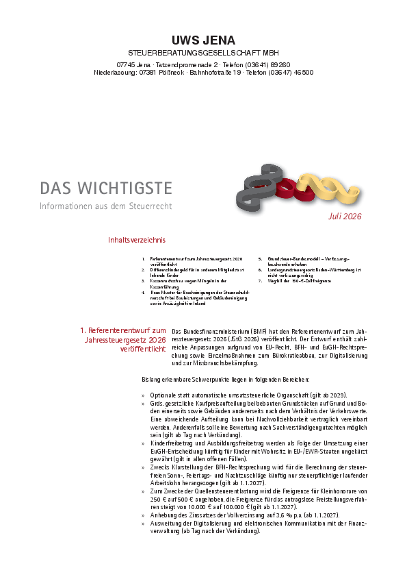 Informationsbrief Juli 2026