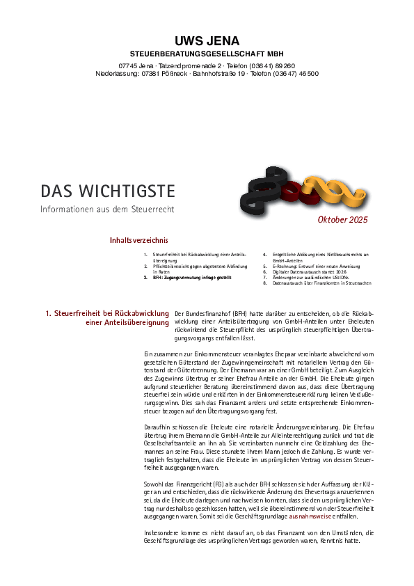 Informationsbrief Oktober 2025